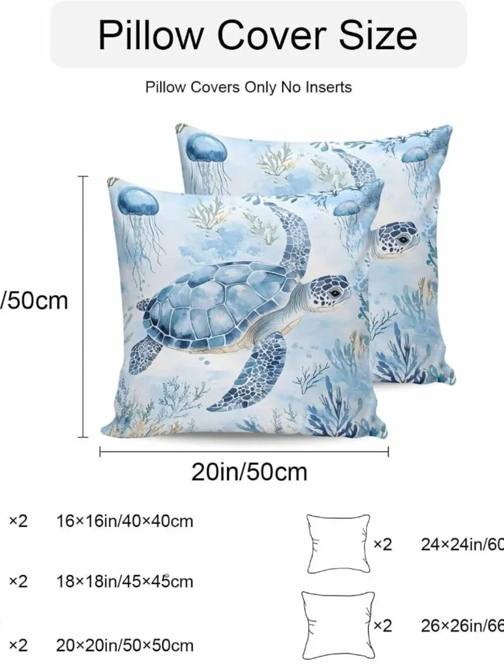 Sea Turtle Outdoor Pillow Covers 16x16 Waterproof Ocean Cushion 2 Pack